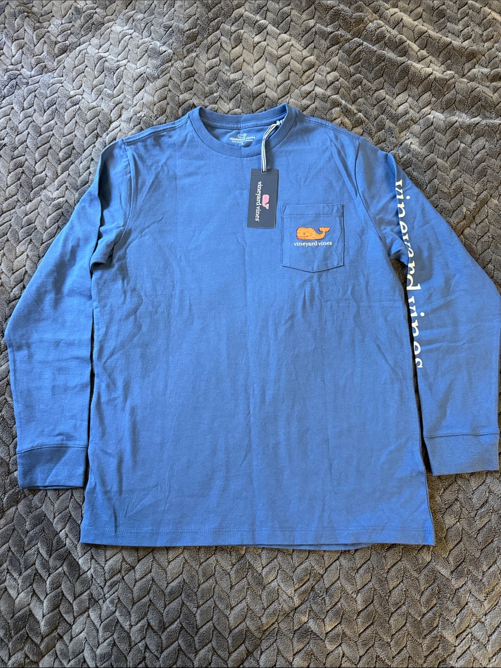 Vineyard Vines Blue Long Sleeve Pocket Tee Chicken Nugget Whale